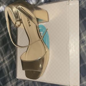 Gold Chunky Heel Sandals